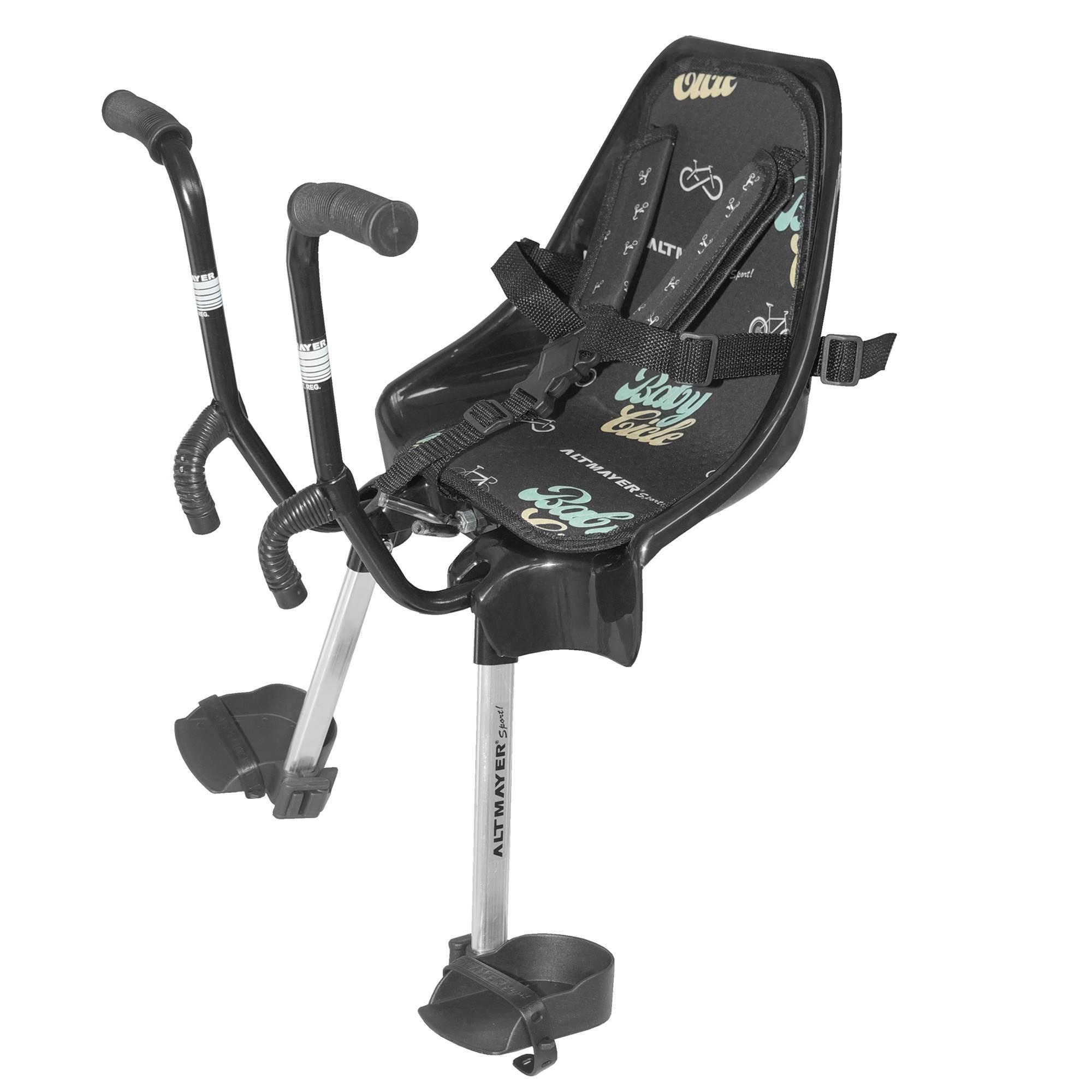 Cadeirinha Infantil Baby Cicle Preta Com Banco Concha Estofado E Cinto 5 Pontas Para Guidão